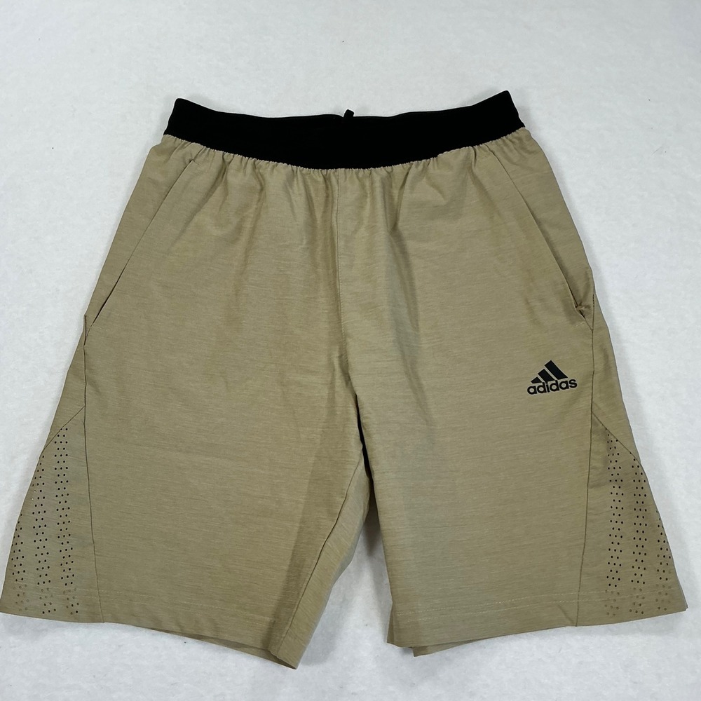 Adidas Mens Khaki Tan Perforated Athletic Training Shorts Size Small 1719